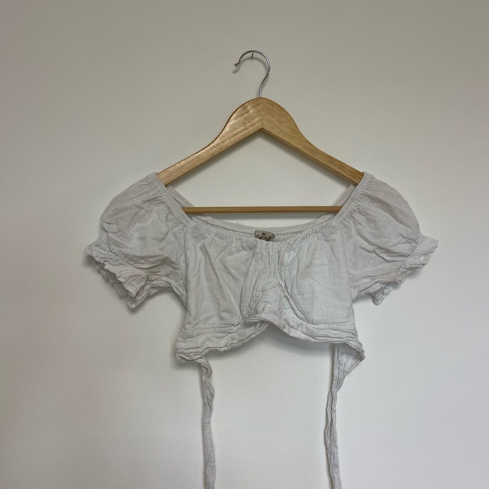 White Off-Shoulder Crop Top with Tie Front